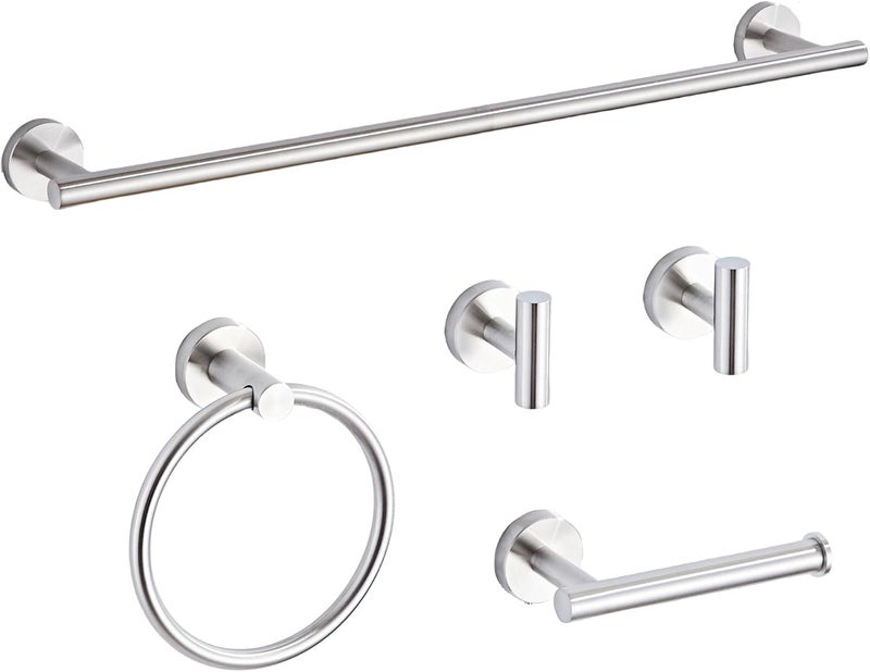 KUUBTH Brushed Nickel Bathroom Hardware Set 5 Piece with Towel Racks for Bathroom, SUS304 Stainless Steel Bath Towel Bar Set, 24 Inch Wall Mounted Accessories Kit… - Image 1